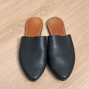 Black Leather Pointed Slip-On Mules for Women
